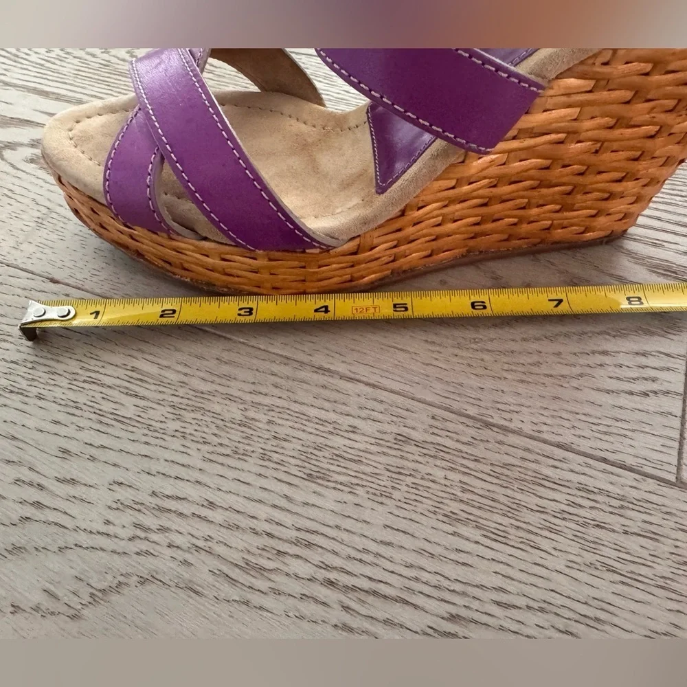 Dolce & Gabbana Purple Leather Ankle Strap Raffia Wedge Sandals Size 37